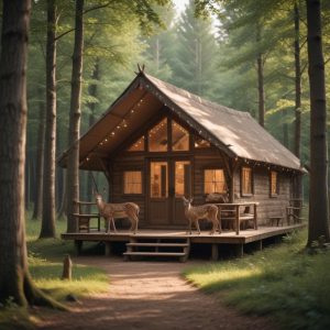 Глэмпинг с домиком и пятнистыми оленями в Подмосковье